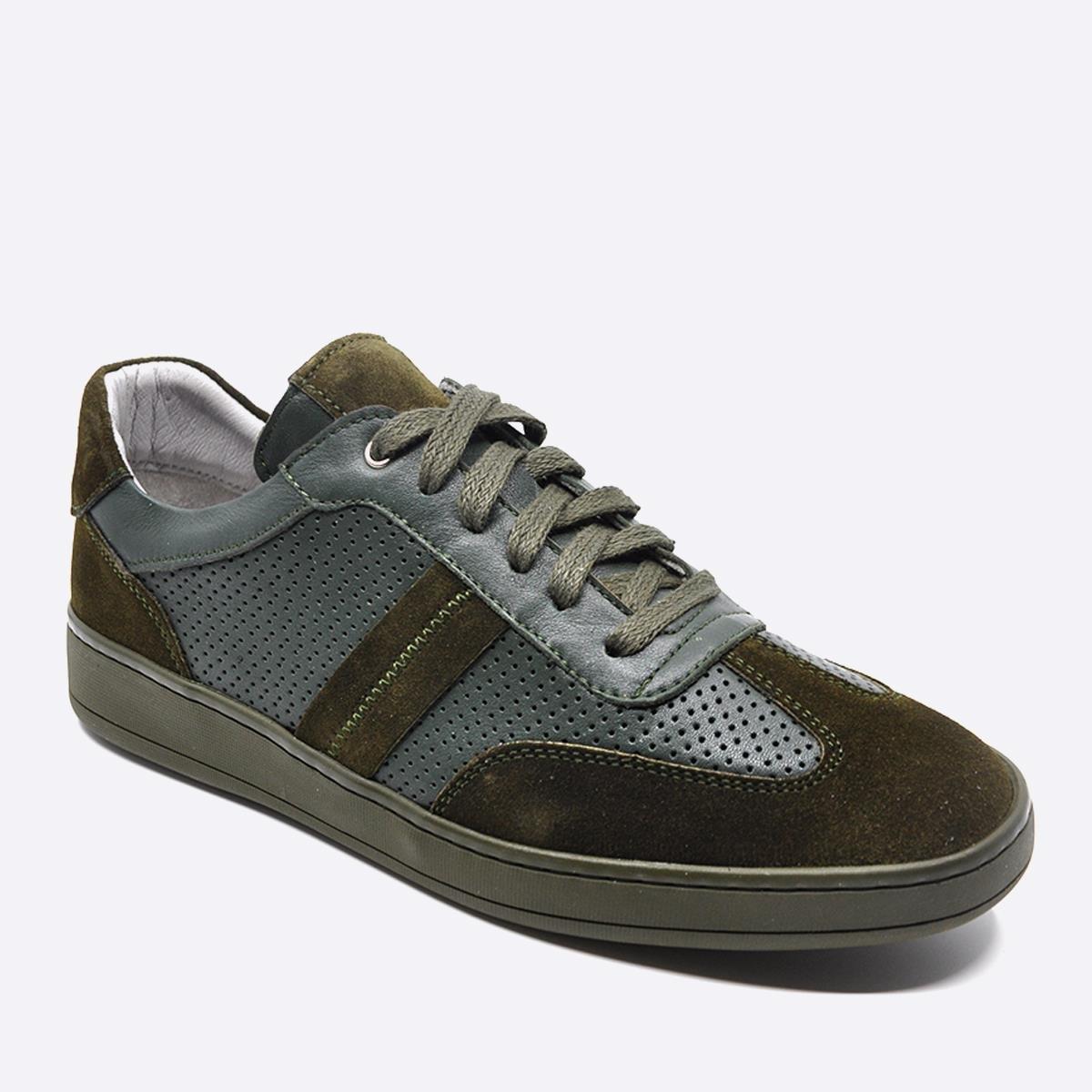 Fosco Hakiki Deri Sneaker Erkek Ayakkabı Haki 9870
