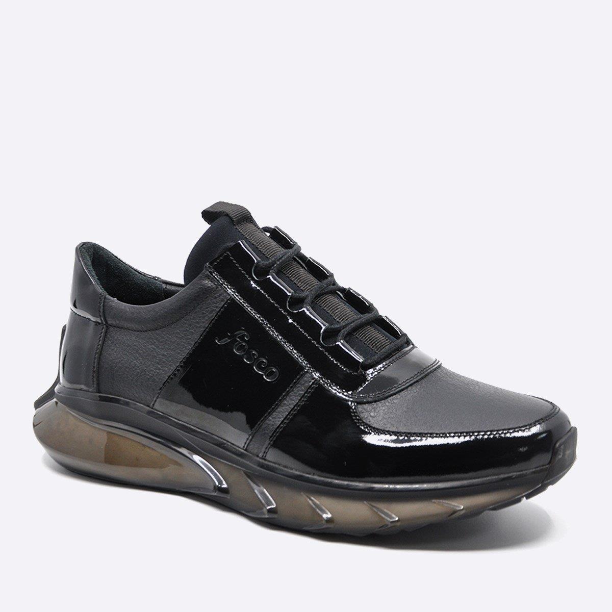 Fosco Hakiki Deri Sneaker Erkek Ayakkabı Siyah 9873 100