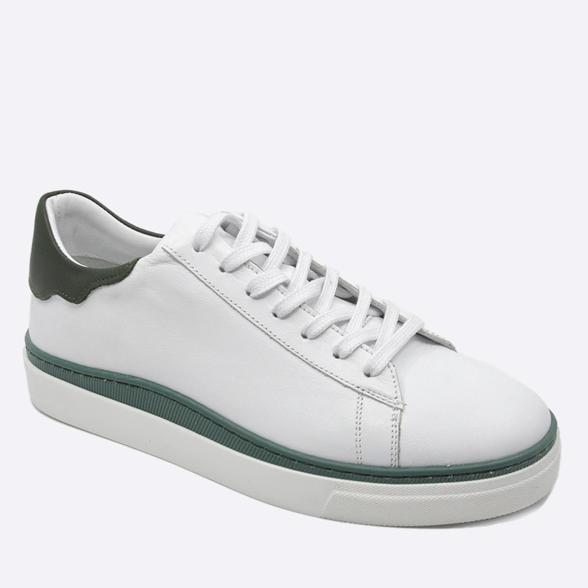 Fosco Hakiki Deri Sneaker Erkek Ayakkabı Beyaz Yeşil 9842