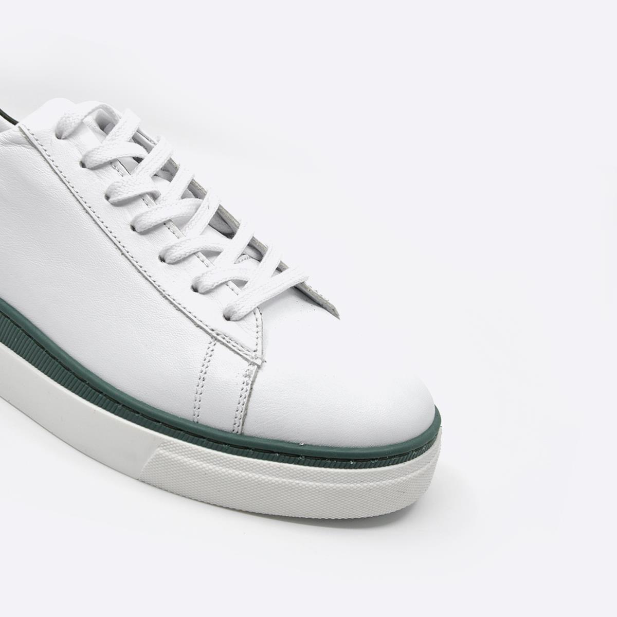 Fosco Hakiki Deri Sneaker Erkek Ayakkabı Beyaz Yeşil 9842