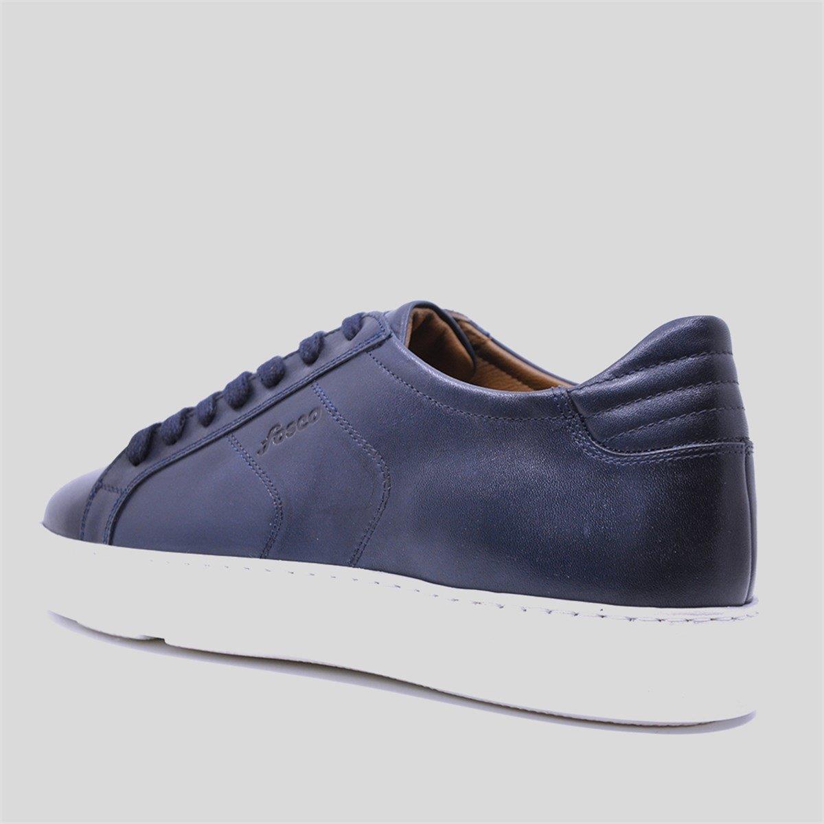 Fosco Hakiki Deri Sneaker Spor Erkek Ayakkabı Lacivert 9757