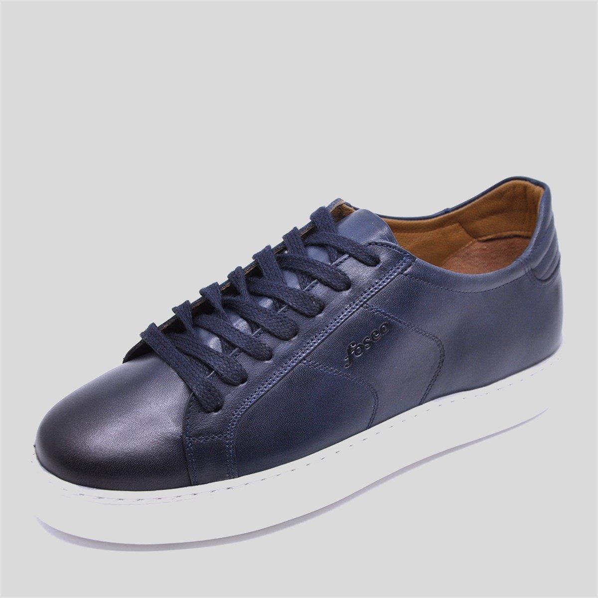 Fosco Hakiki Deri Sneaker Spor Erkek Ayakkabı Lacivert 9757