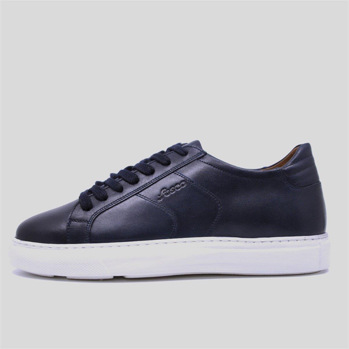 Fosco Hakiki Deri Sneaker Spor Erkek Ayakkabı Lacivert 9757