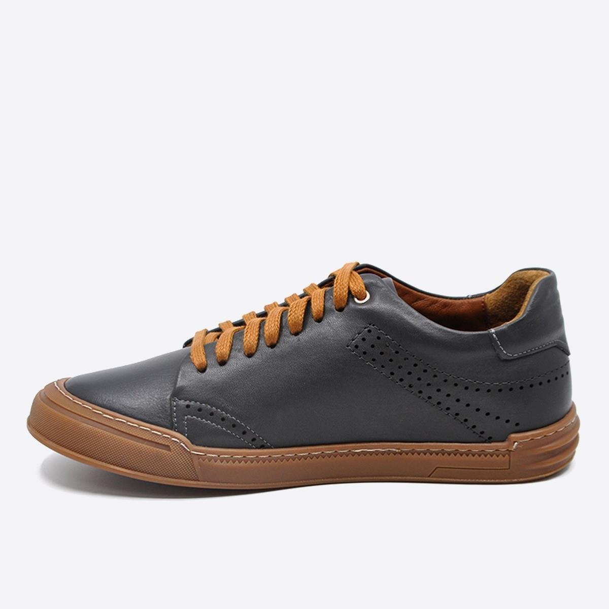 Fosco Hakiki Deri Sneakers Erkek Ayakkabı Gri 9867