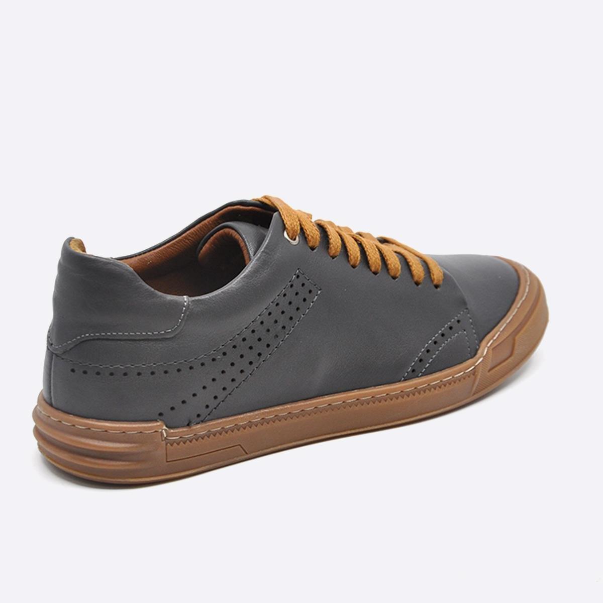 Fosco Hakiki Deri Sneakers Erkek Ayakkabı Gri 9867