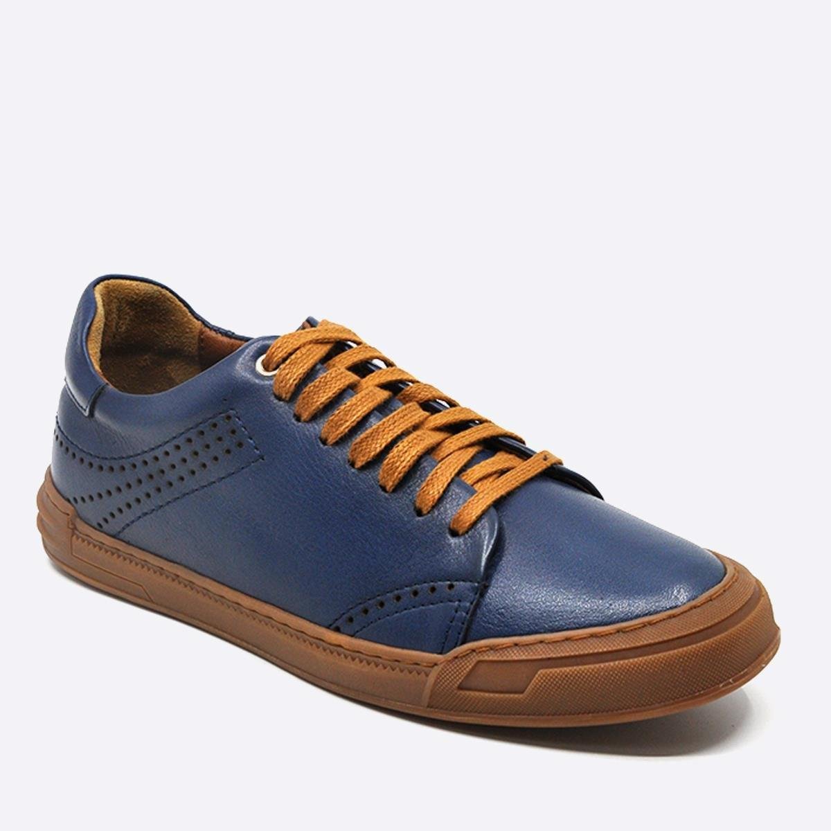 Fosco Hakiki Deri Sneakers Erkek Ayakkabı Mavi 9867