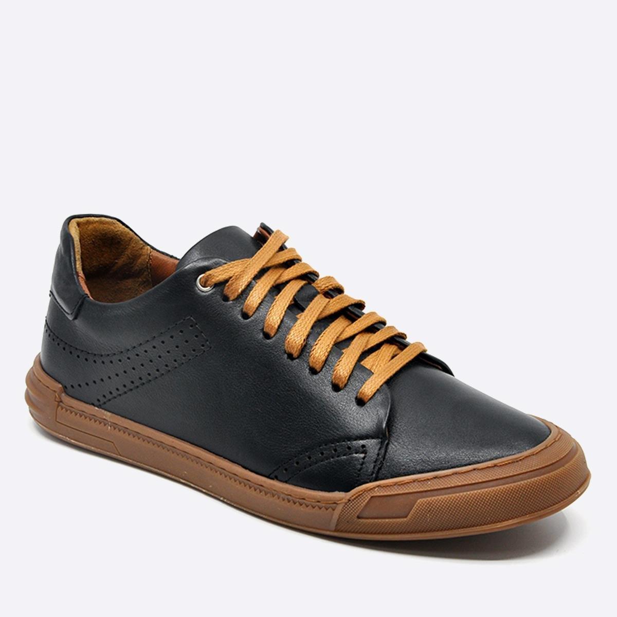 Fosco Hakiki Deri Sneakers Erkek Ayakkabı Siyah 9867