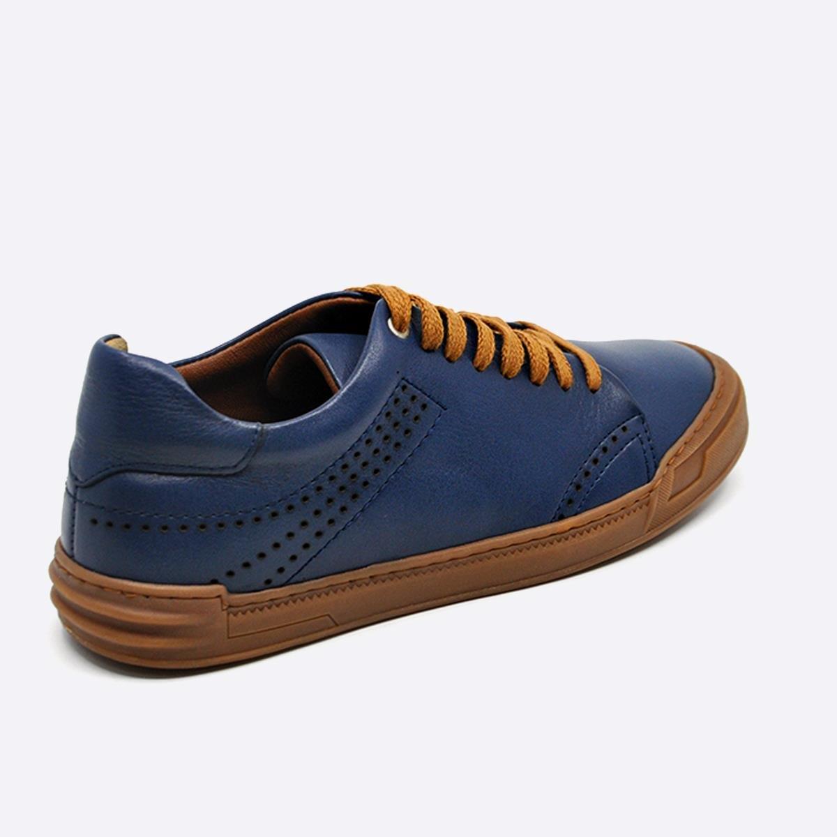 Fosco Hakiki Deri Sneakers Erkek Ayakkabı Mavi 9867