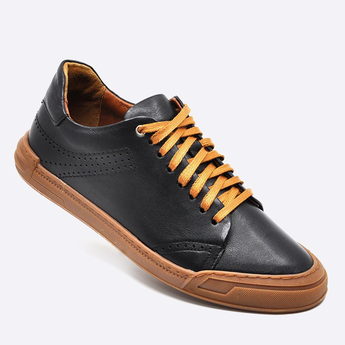 Fosco Hakiki Deri Sneakers Erkek Ayakkabı Siyah 9867