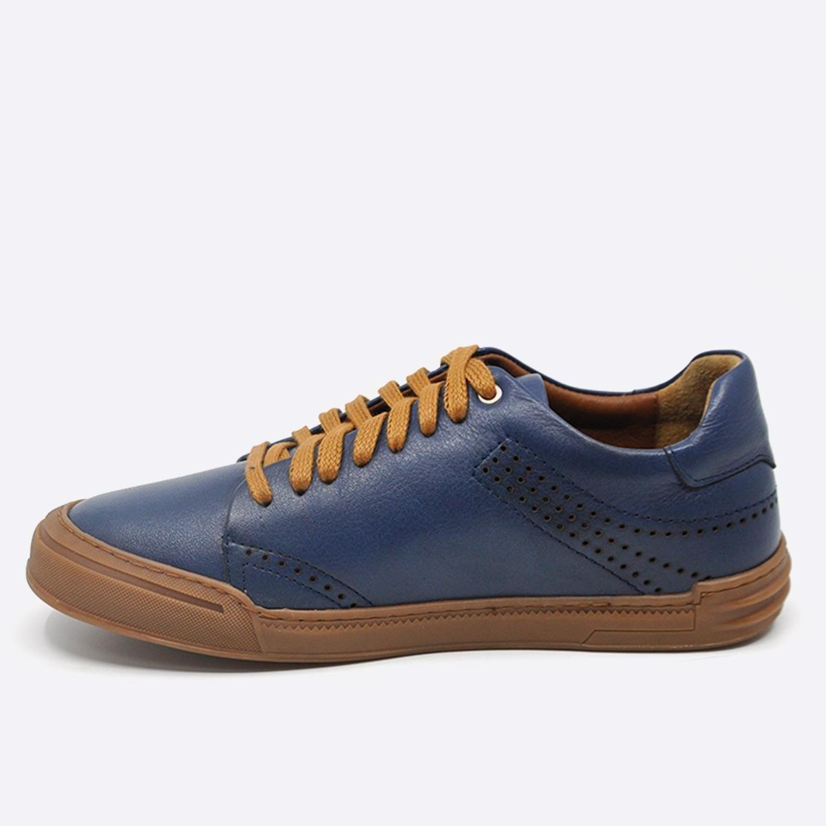 Fosco Hakiki Deri Sneakers Erkek Ayakkabı Mavi 9867