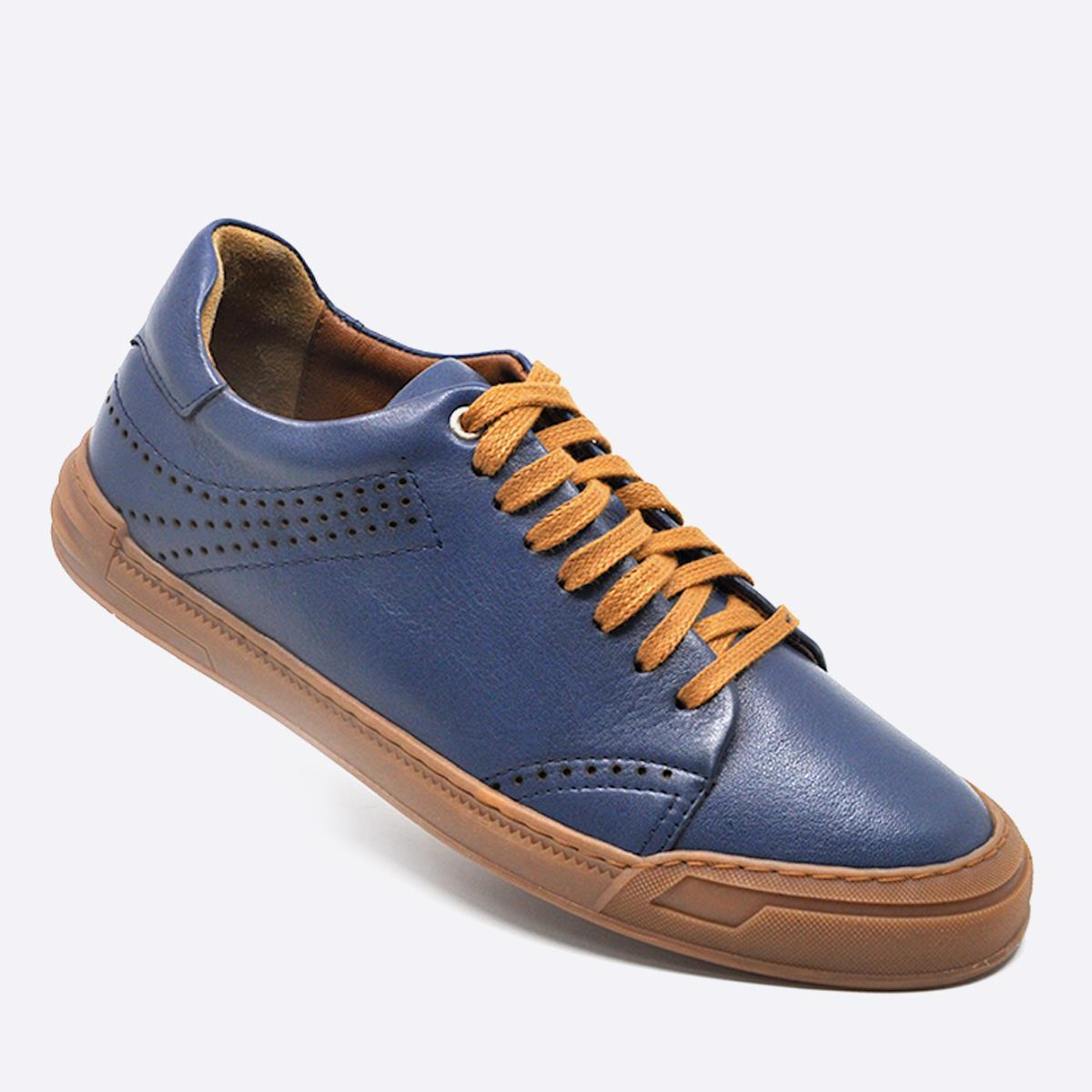 Fosco Hakiki Deri Sneakers Erkek Ayakkabı Mavi 9867
