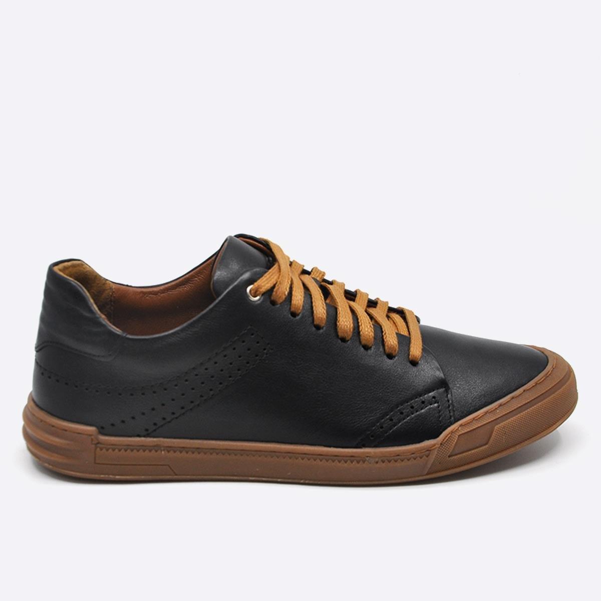 Fosco Hakiki Deri Sneakers Erkek Ayakkabı Siyah 9867