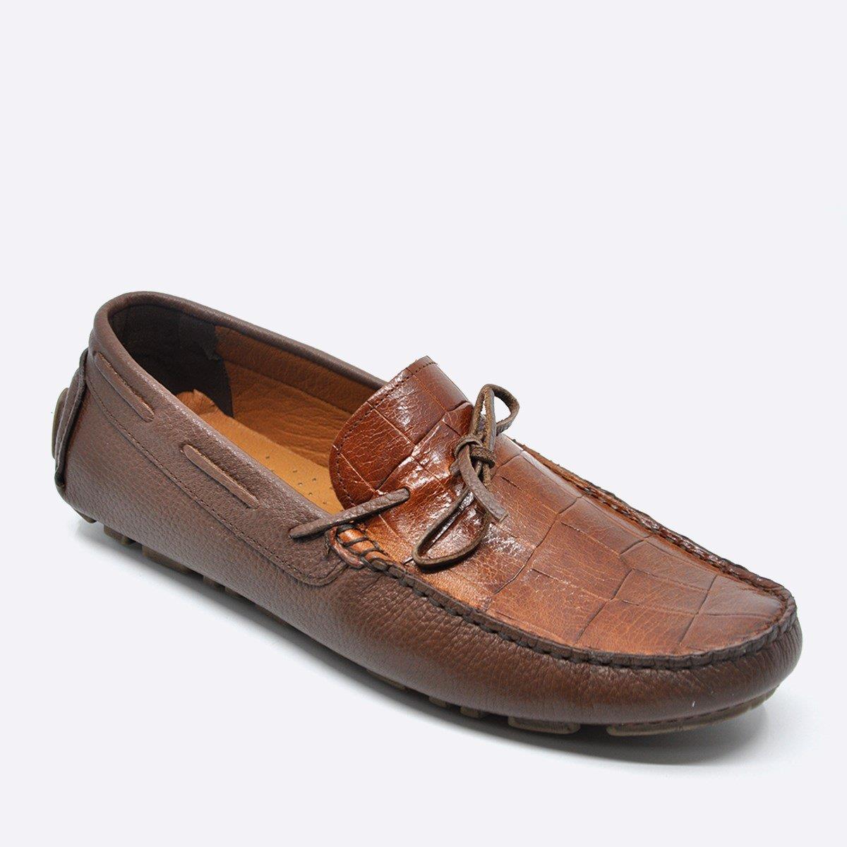 Fosco Hakiki Deri Taba Kroko Yazlık Loafer Erkek Ayakkabı 9845