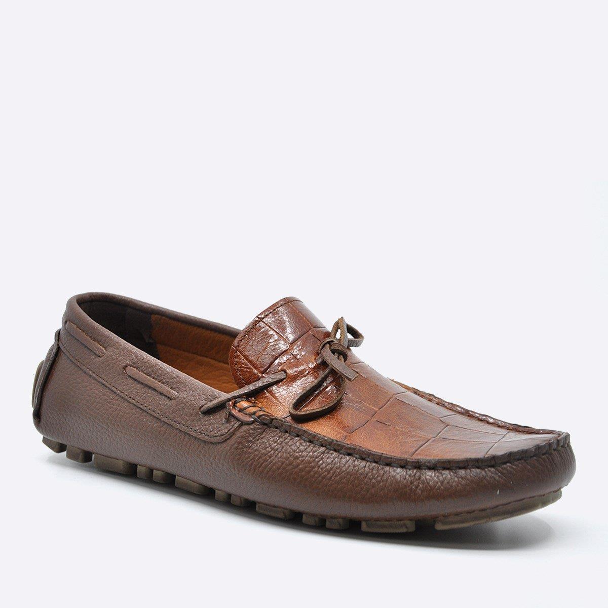 Fosco Hakiki Deri Taba Kroko Yazlık Loafer Erkek Ayakkabı 9845