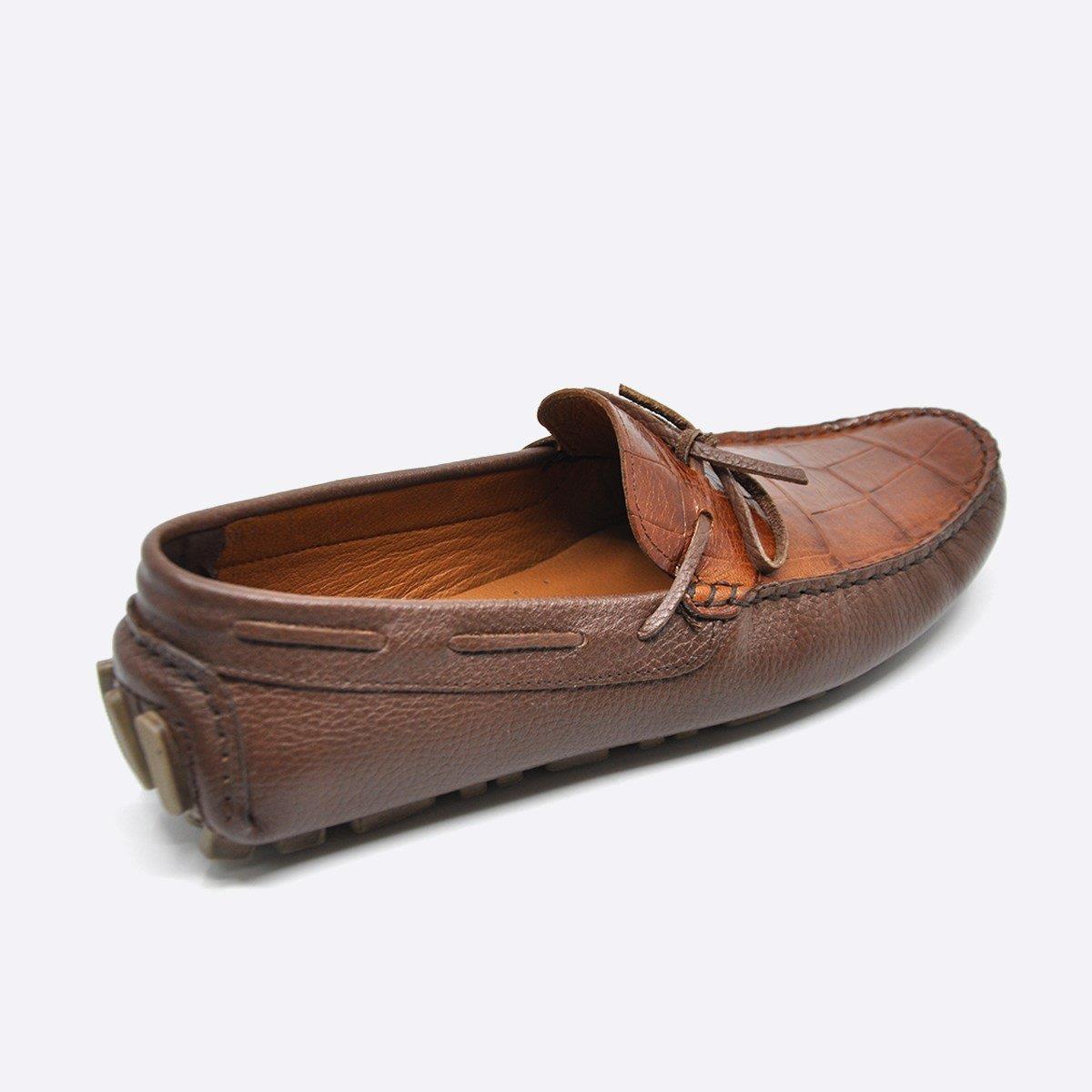 Fosco Hakiki Deri Taba Kroko Yazlık Loafer Erkek Ayakkabı 9845