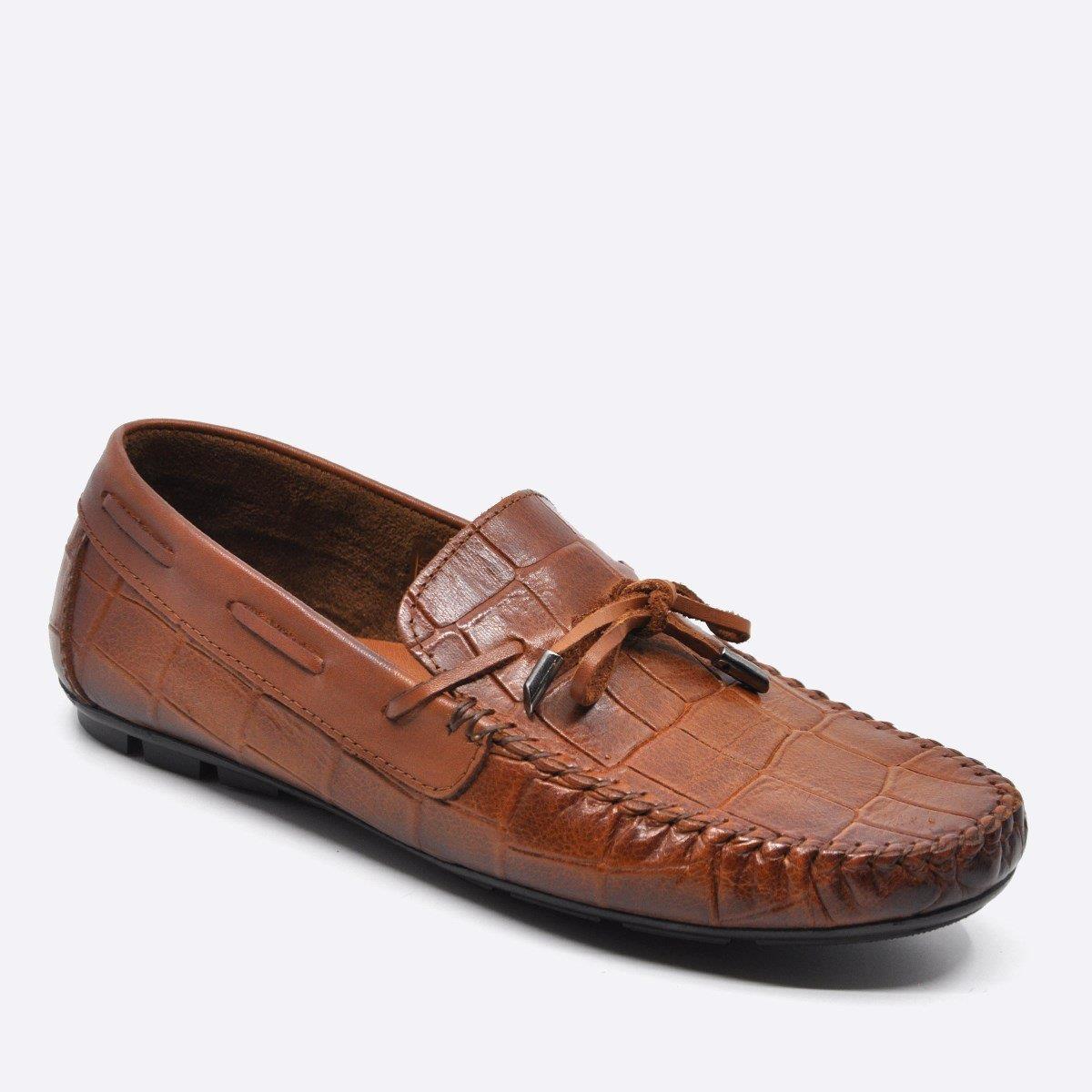 Fosco Hakiki Deri Taba Loafer Kroko Erkek Ayakkabı 9861 103