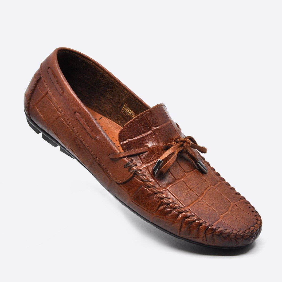 Fosco Hakiki Deri Taba Loafer Kroko Erkek Ayakkabı 9861 103