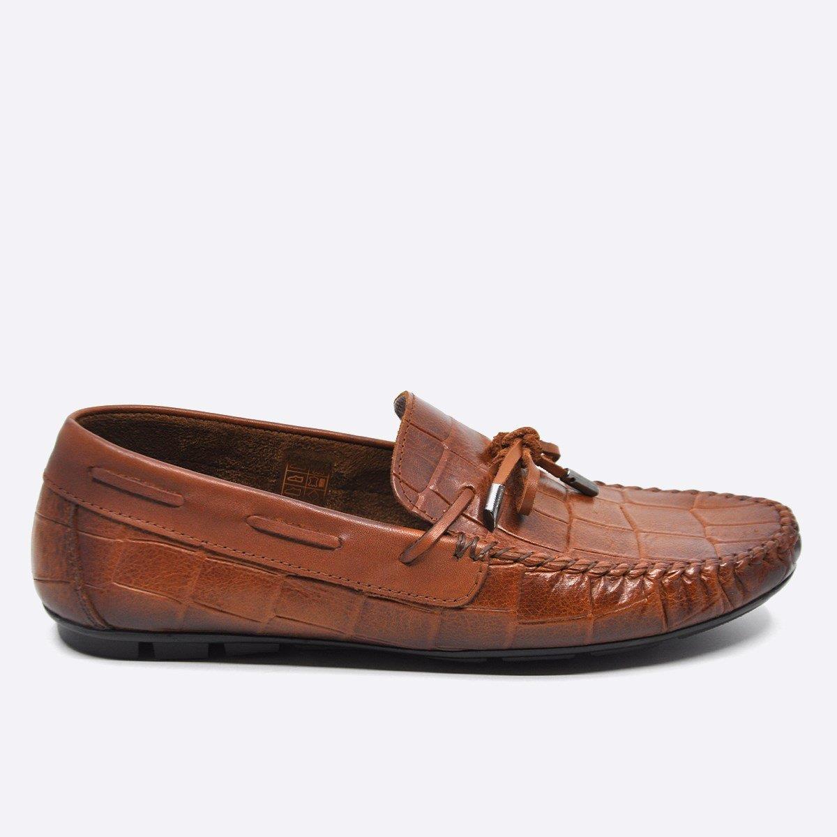 Fosco Hakiki Deri Taba Loafer Kroko Erkek Ayakkabı 9861 103