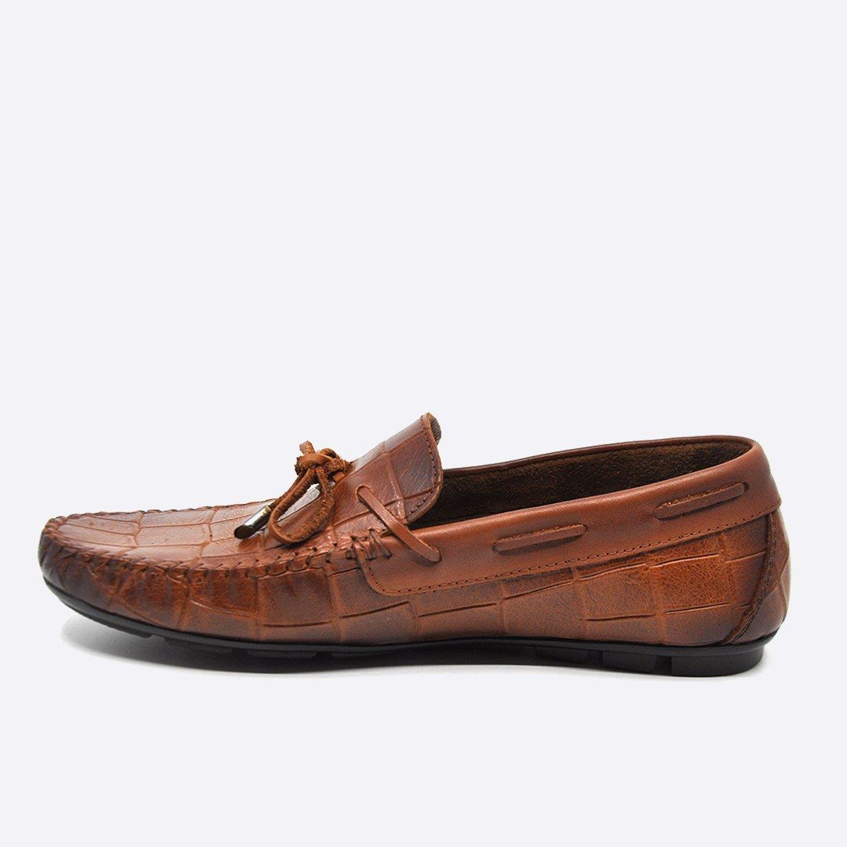 Fosco Hakiki Deri Taba Loafer Kroko Erkek Ayakkabı 9861 103