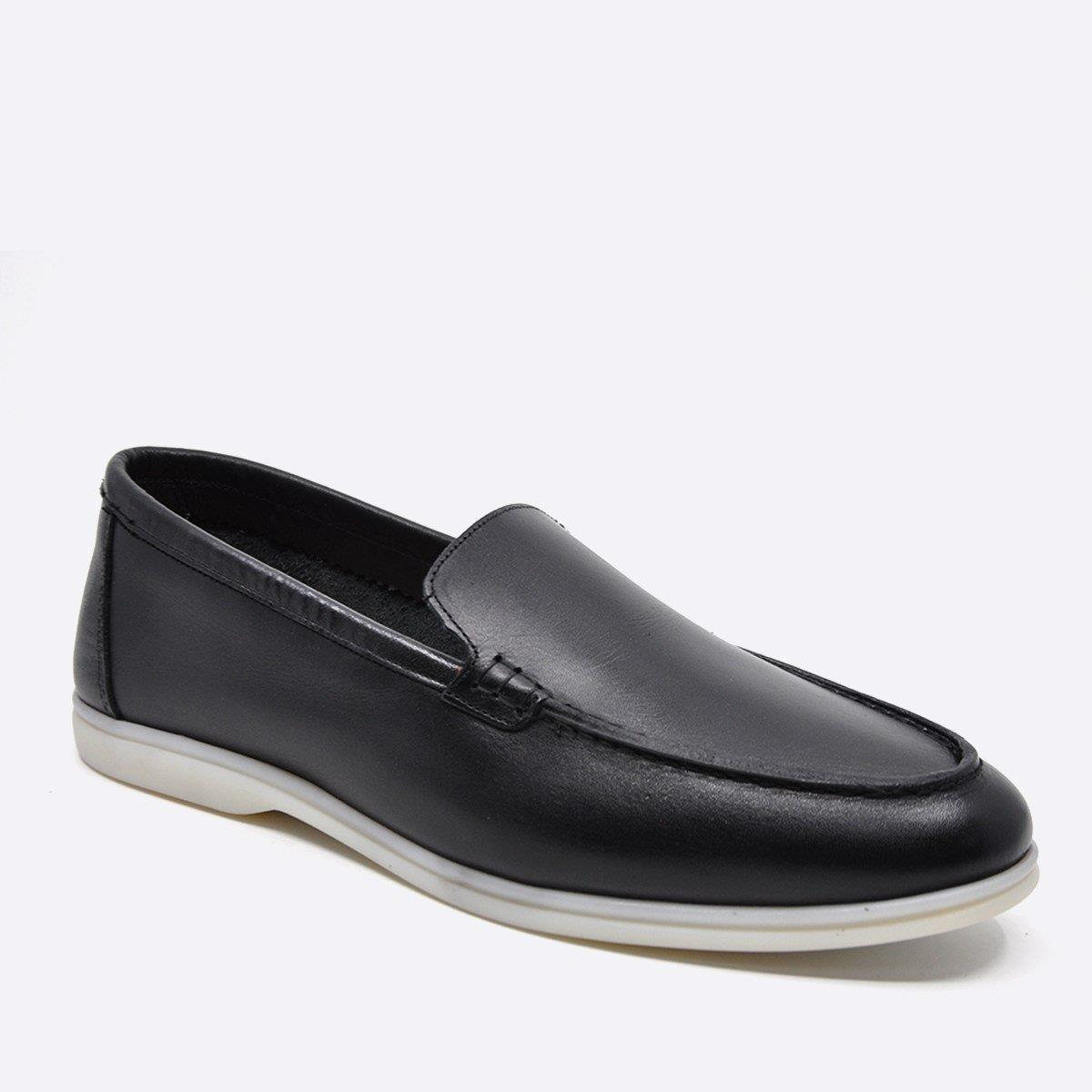 Fosco Hakiki Deri Yazlık Loafer Erkek Ayakkabı Siyah 9874 100