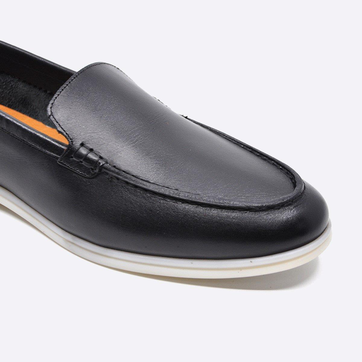 Fosco Hakiki Deri Yazlık Loafer Erkek Ayakkabı Siyah 9874 100