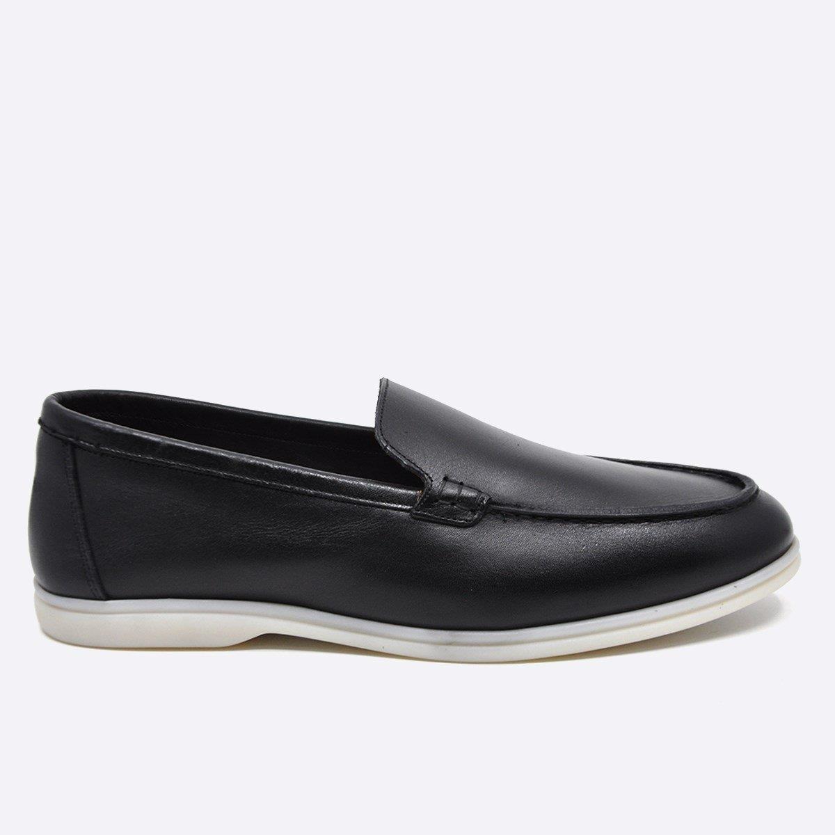 Fosco Hakiki Deri Yazlık Loafer Erkek Ayakkabı Siyah 9874 100