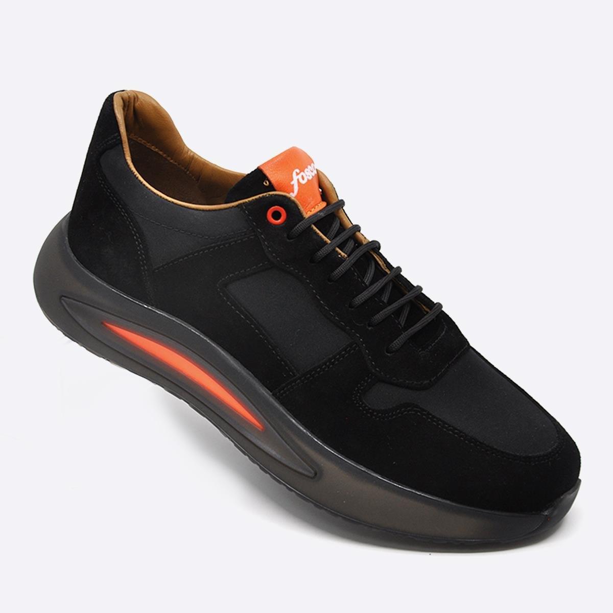 Fosco Hakiki Süet Deri Sneakers Erkek Ayakkabı Siyah 9928