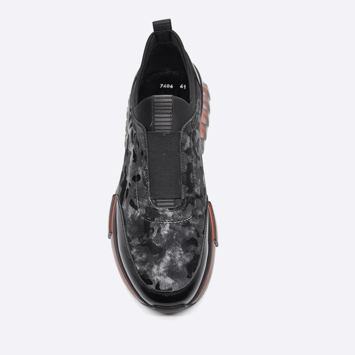 Fosco Rugan Kamuflaj Desenli Sneaker Erkek Ayakkabı Siyah 9830