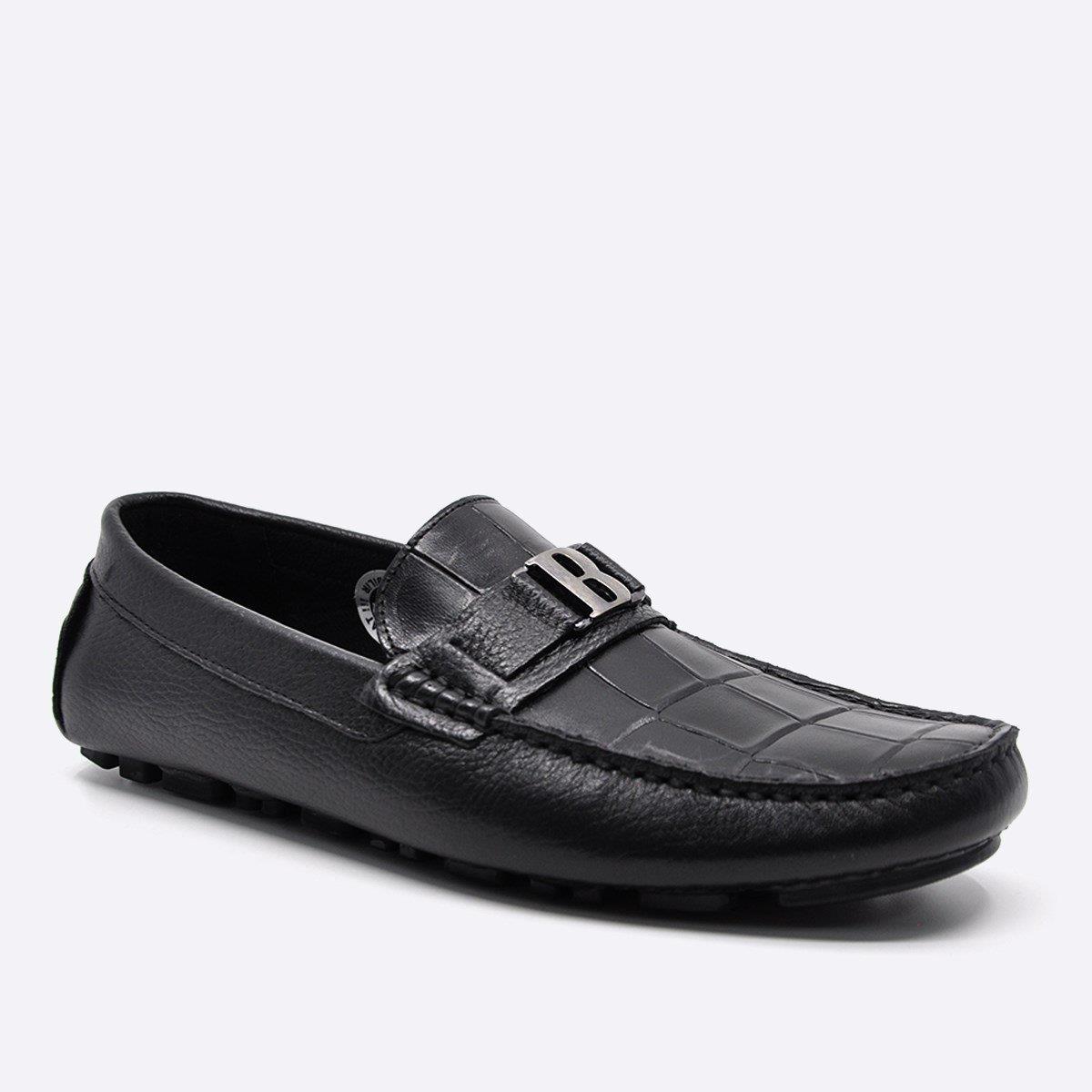 Fosco Yazlık Loafer Erkek Ayakkabı Siyah Kroko 9848
