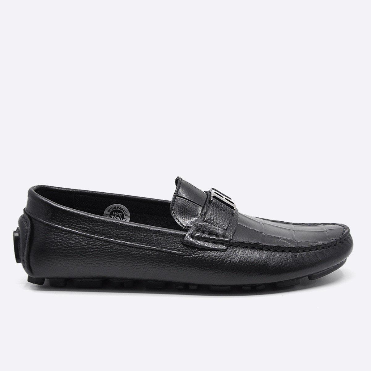 Fosco Yazlık Loafer Erkek Ayakkabı Siyah Kroko 9848