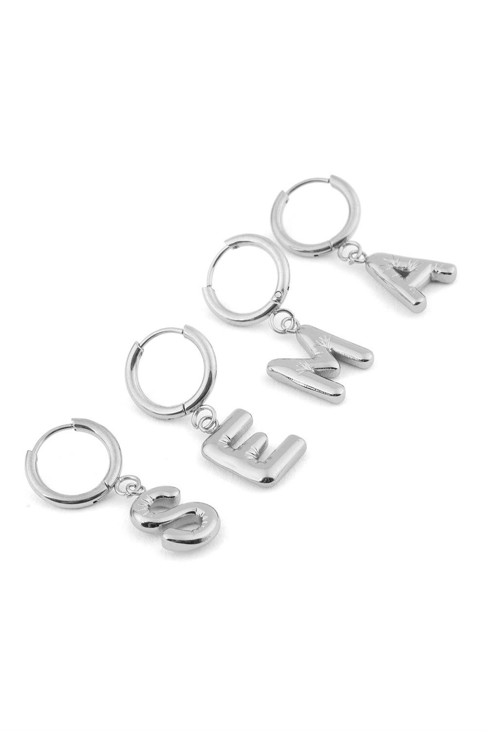 Çelik Harf Küpe Silver (24'Lü)