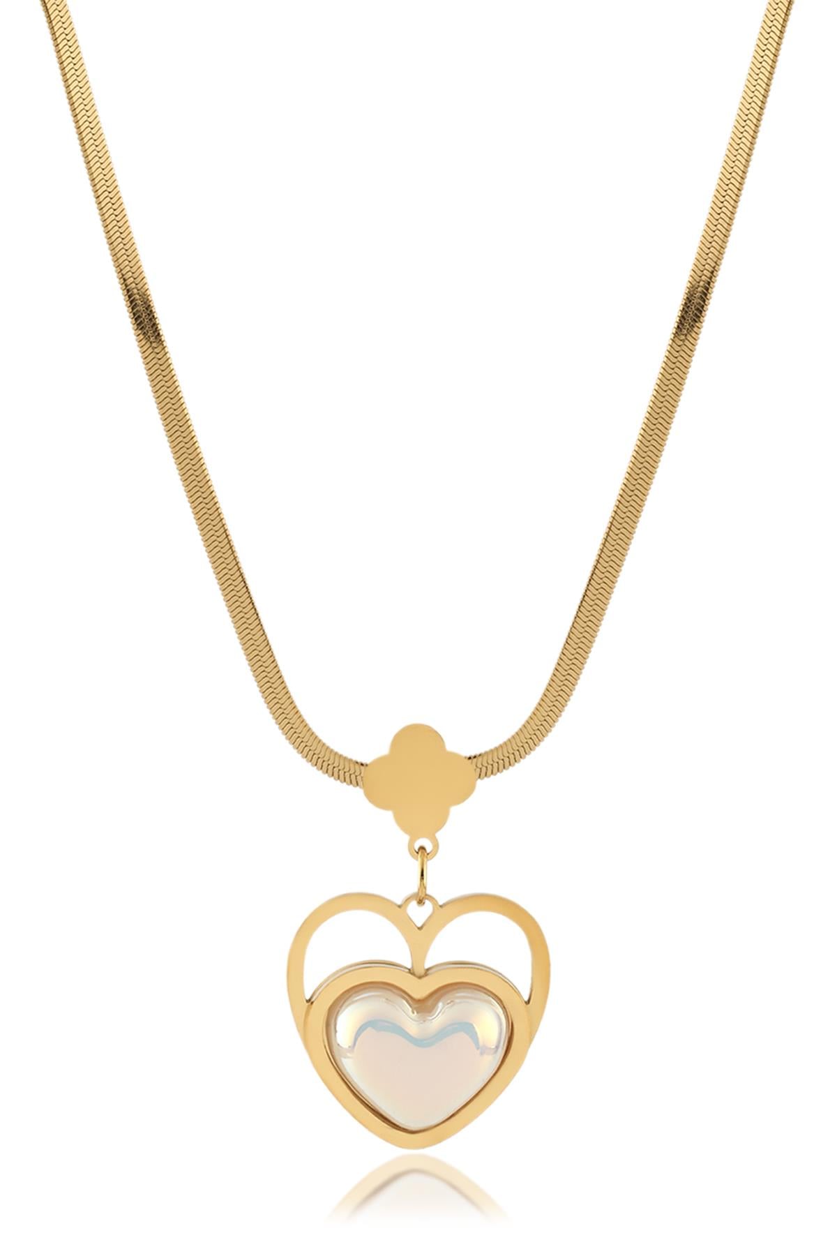 Çelik Kalp Kolye GOLD 45cm
