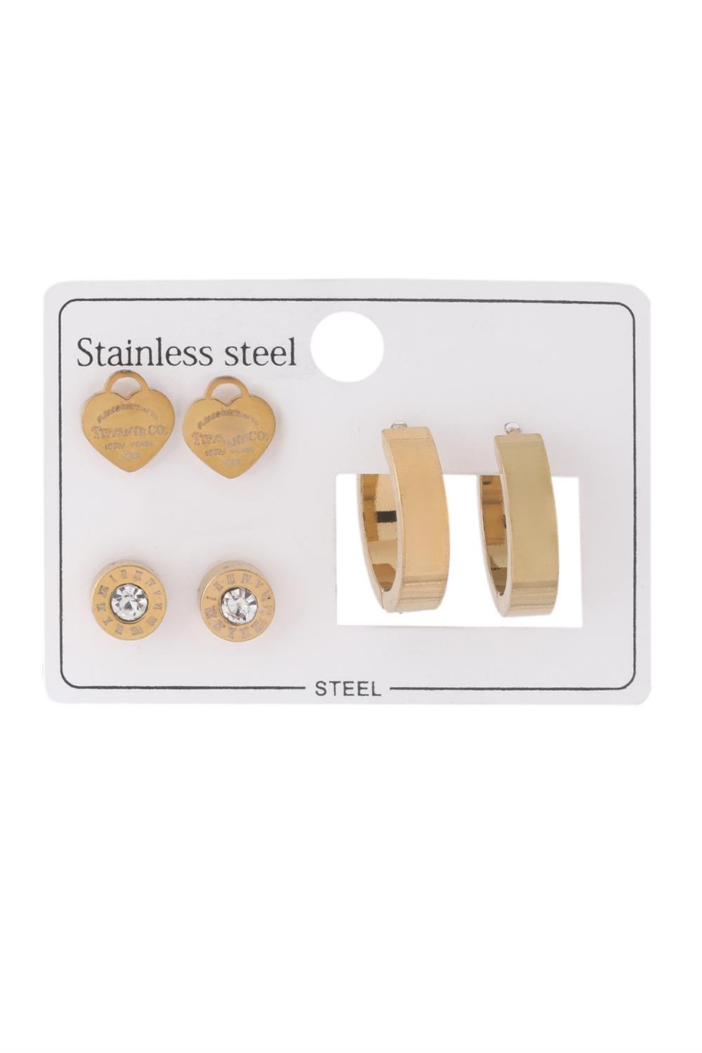 Çelik Set Küpe Gold