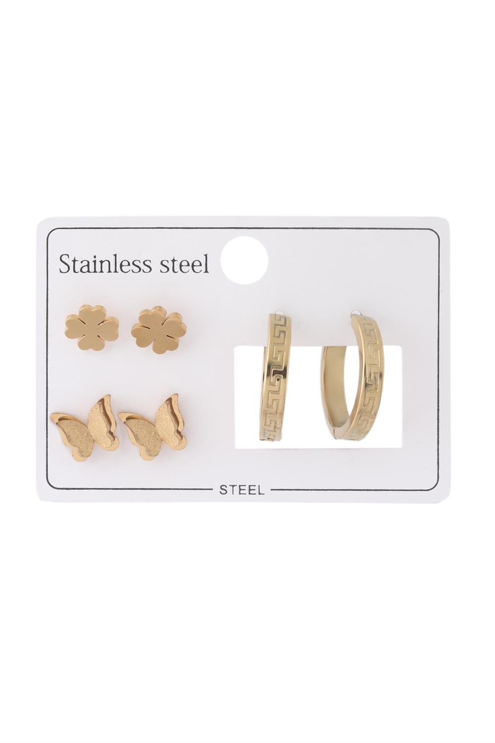 Çelik Set Küpe Gold