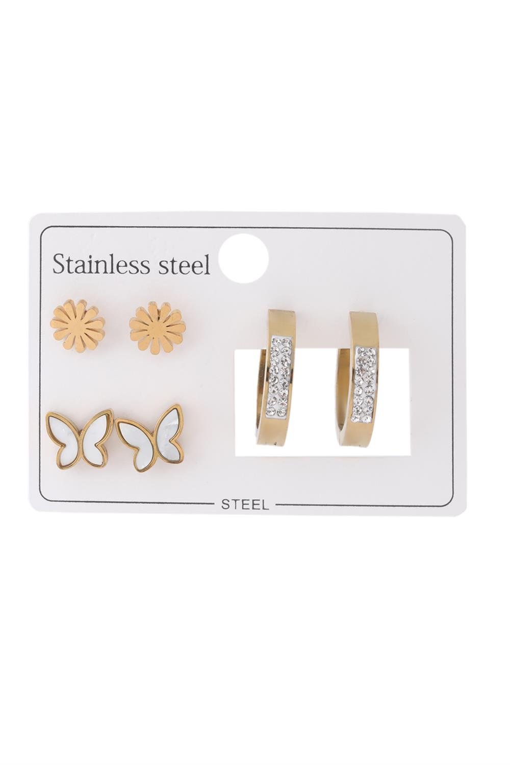 Çelik Set Küpe Gold