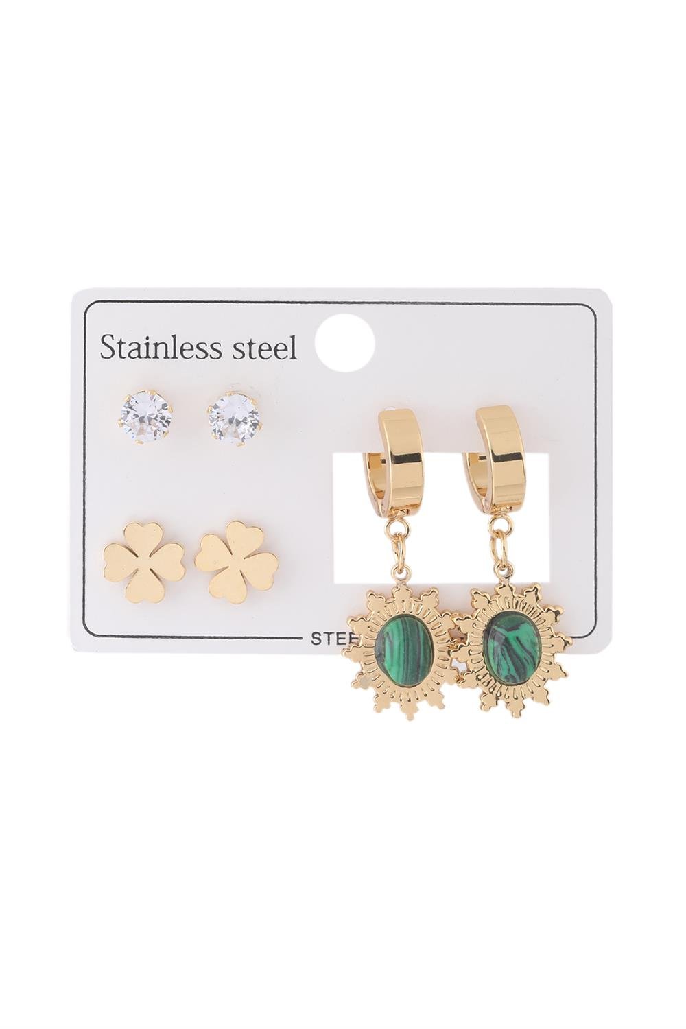 Çelik Set Küpe Gold