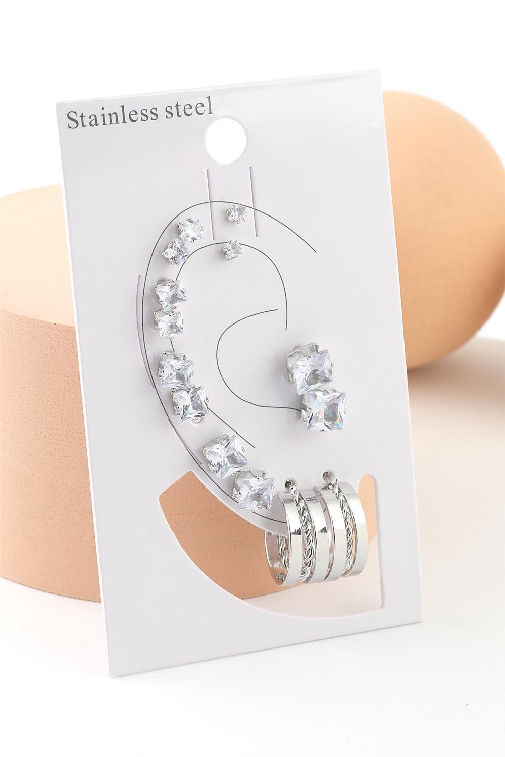 Çelik Set Küpe Silver