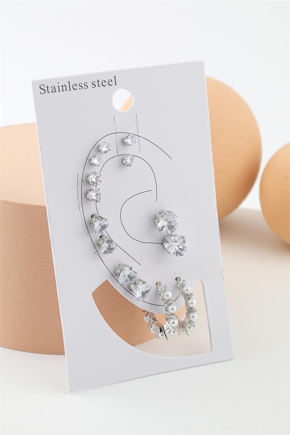 Çelik Set Küpe Silver