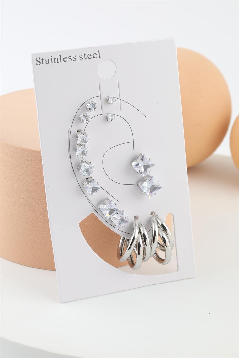 Çelik Set Küpe Silver