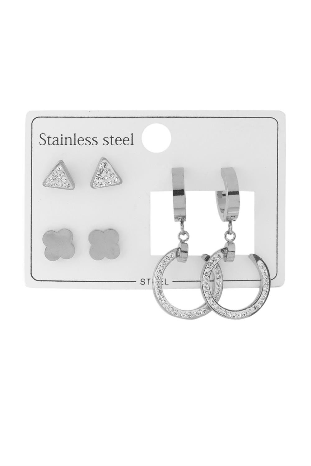 Çelik Set Küpe Silver