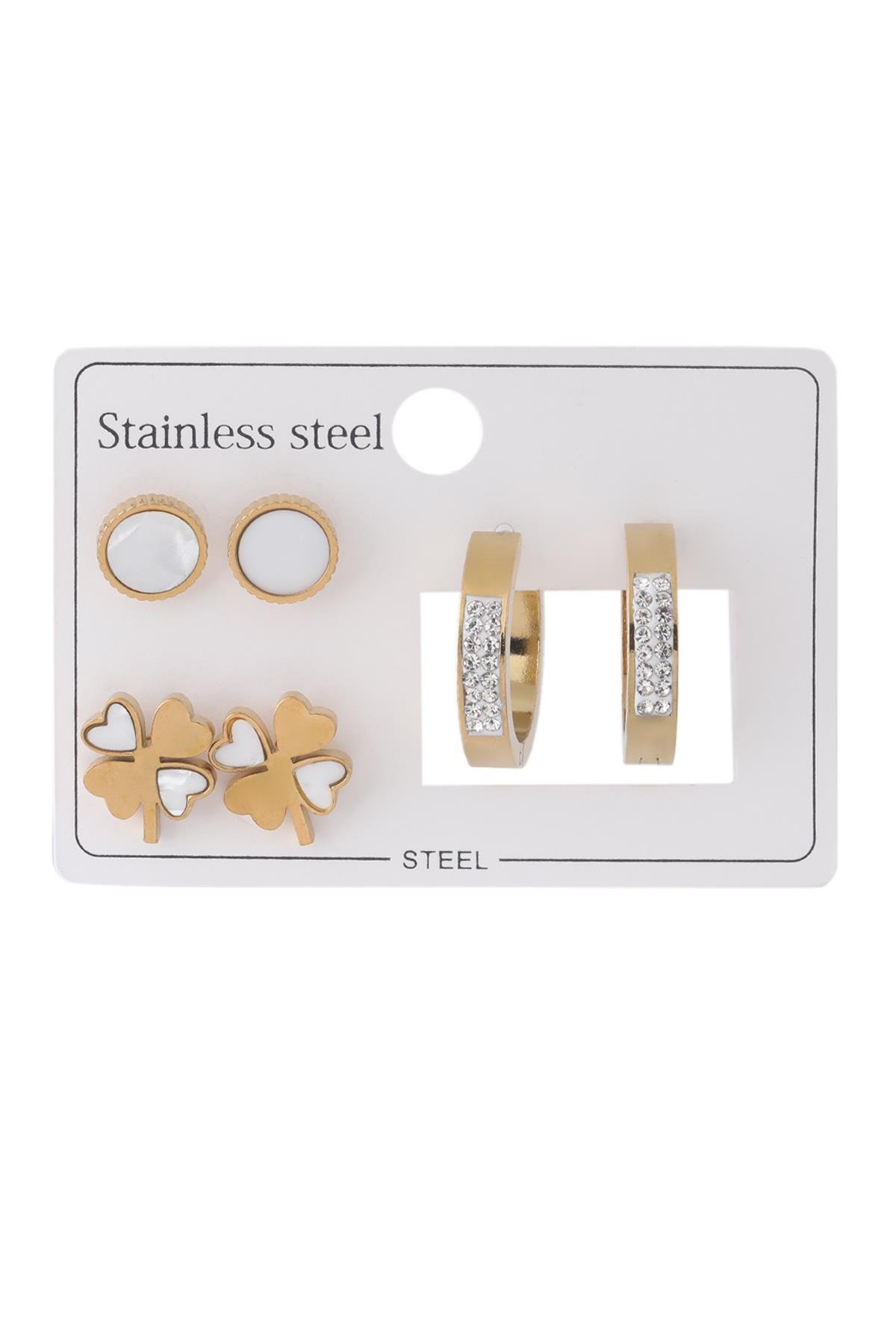 Çelik Set Küpe Silver