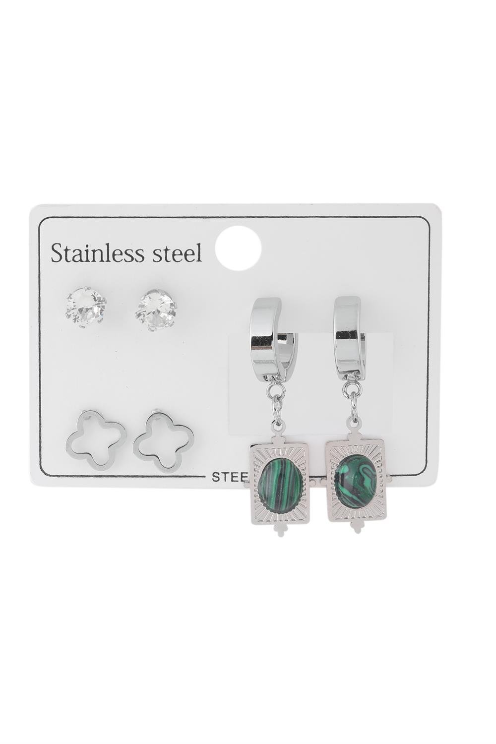 Çelik Set Küpe Silver