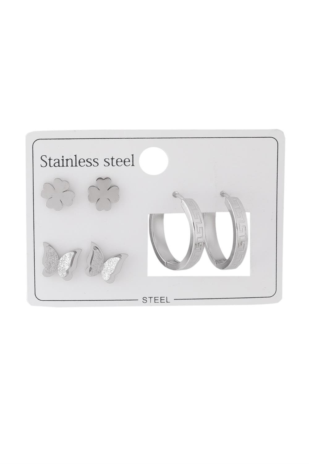 Çelik Set Küpe Silver