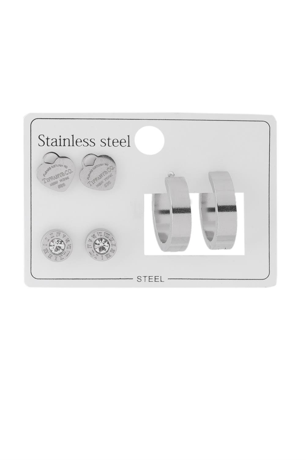 Çelik Set Küpe Silver