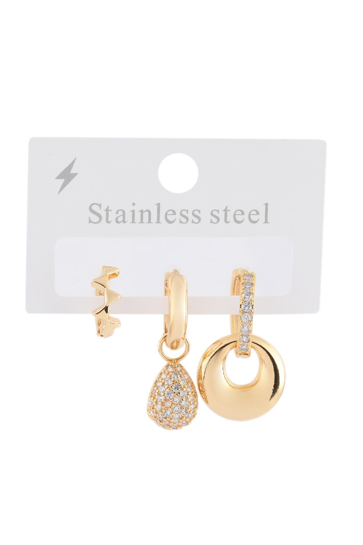 Çelik Üçlü Küpe