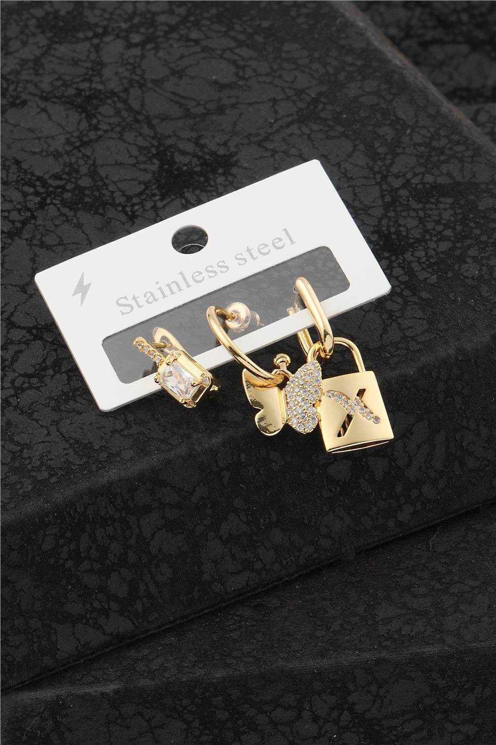 Çelik Üçlü Küpe