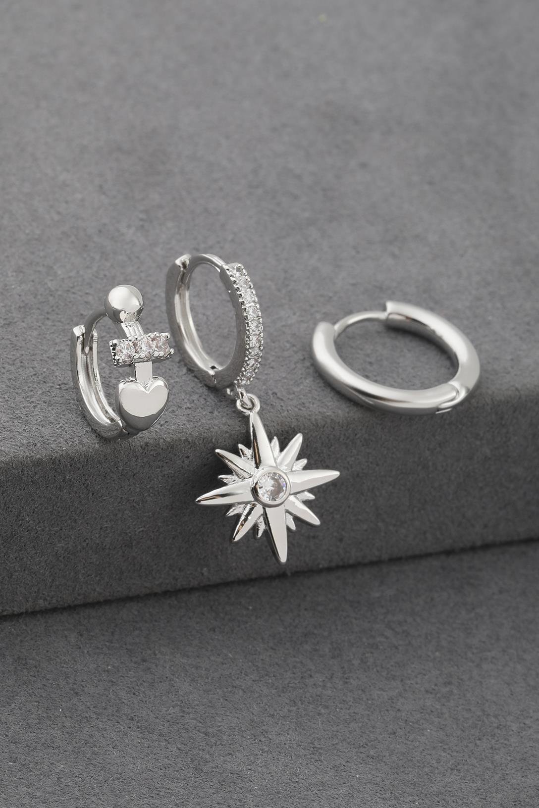 Çelik Üçlü Küpe Silver