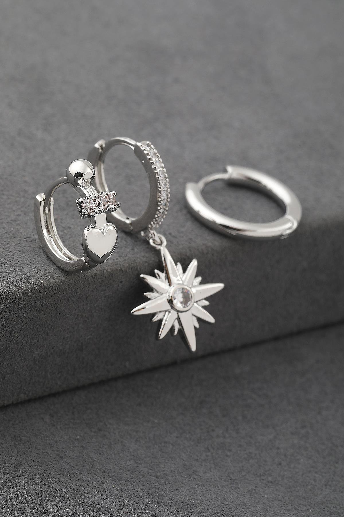 Çelik Üçlü Küpe Silver