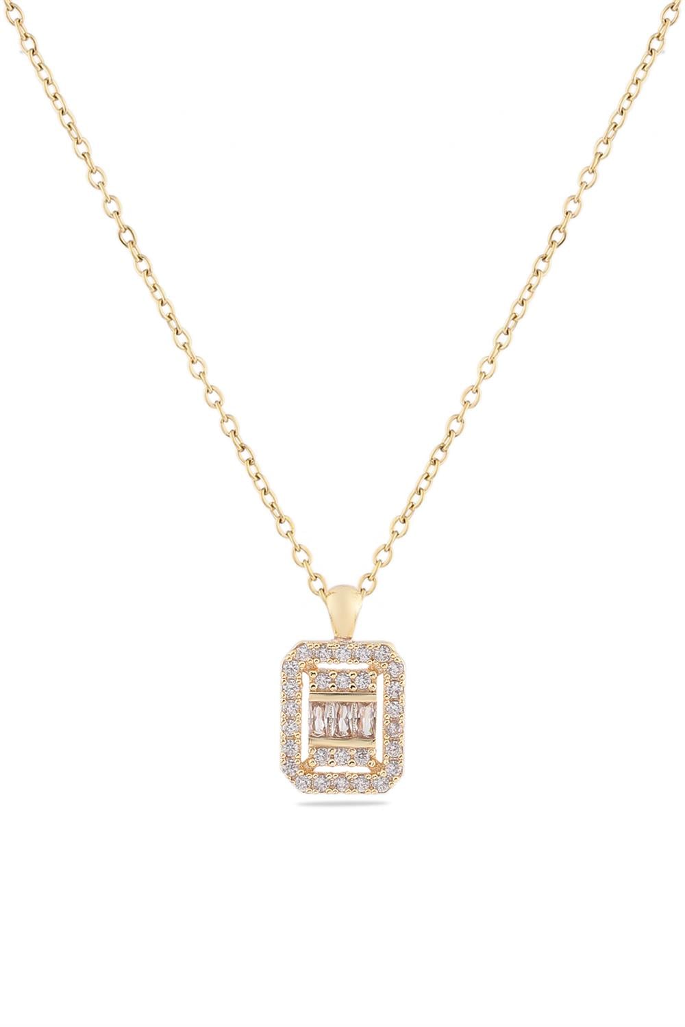 Kare Baget Gold Zirkon Kolye