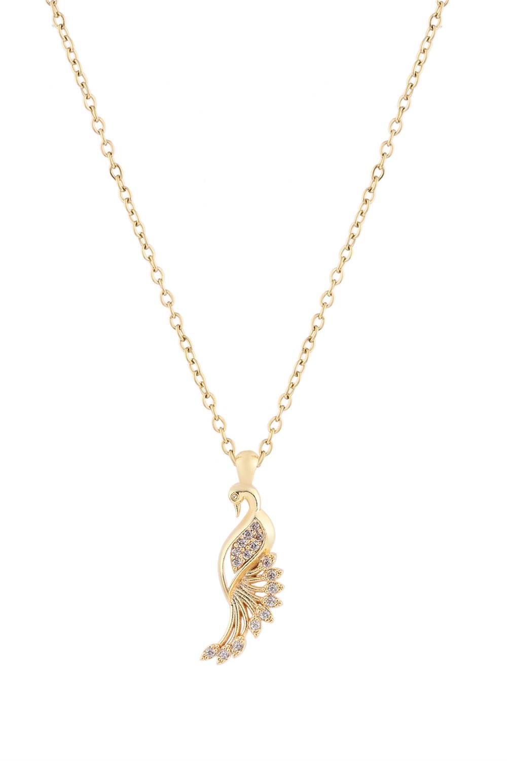 Tavus Kuşu Gold Zirkon Kolye